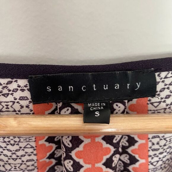 Sanctuary Small Boho Long Sleeve Coral & Navy Pattern Blouse - Picture 3 of 8